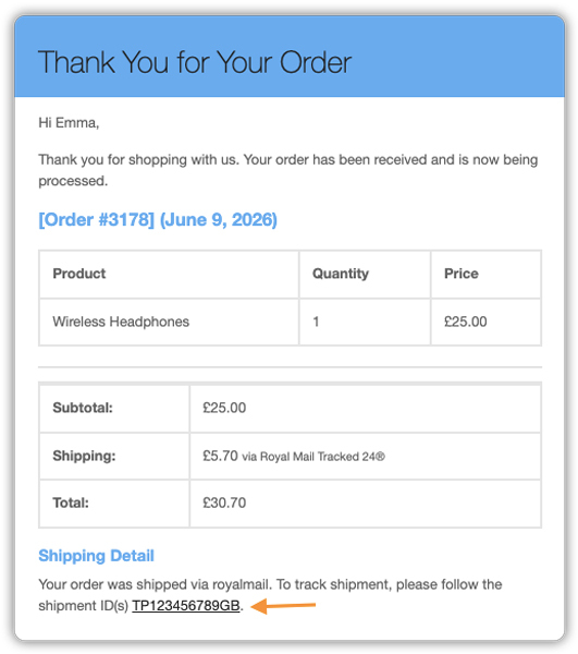order email tracking detail