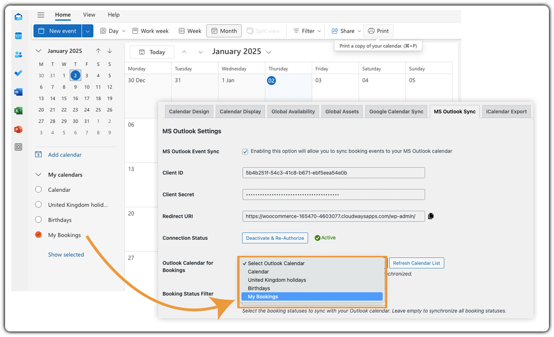 outlook calendar sync settings