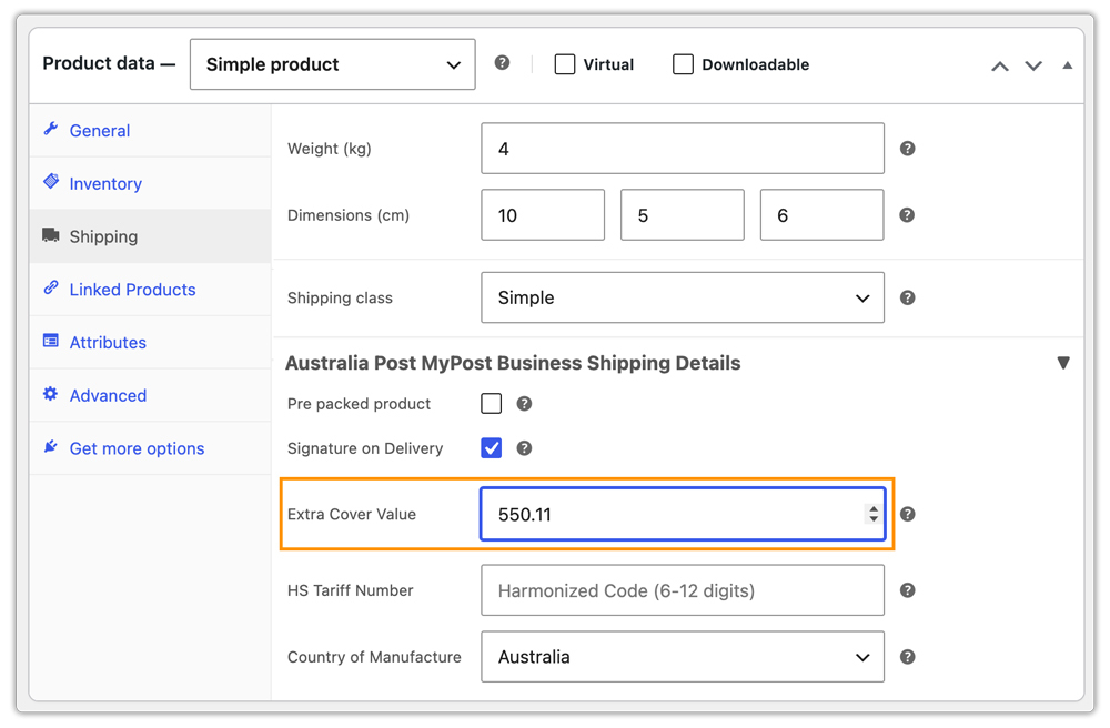 australia post insurance value