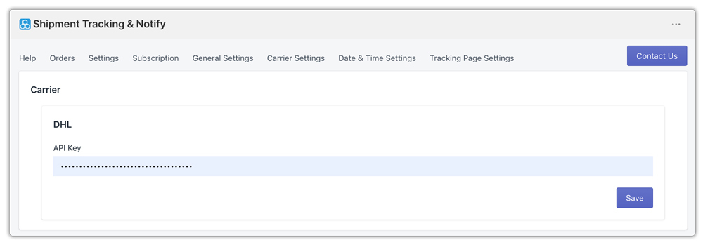 dhl account connection in tracking app