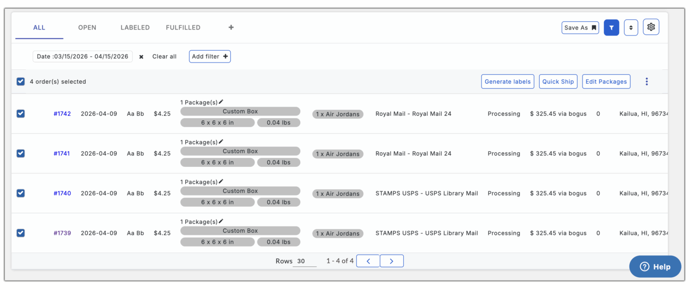 royal mail bulk label printing in shopify