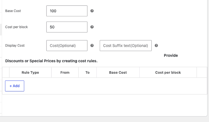 Booking Cost Setup