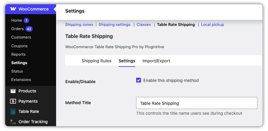 table rate shipping plugin settings