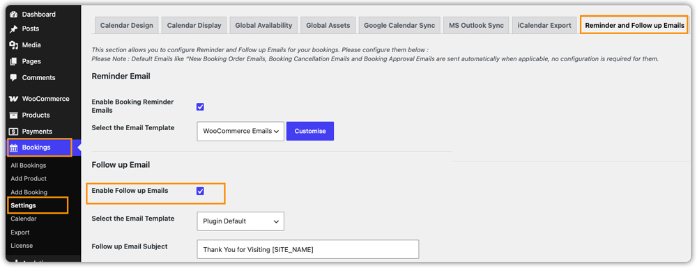 woocommerce follow up email settings