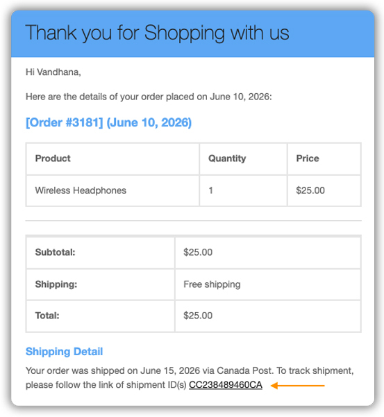 order completion email tracking