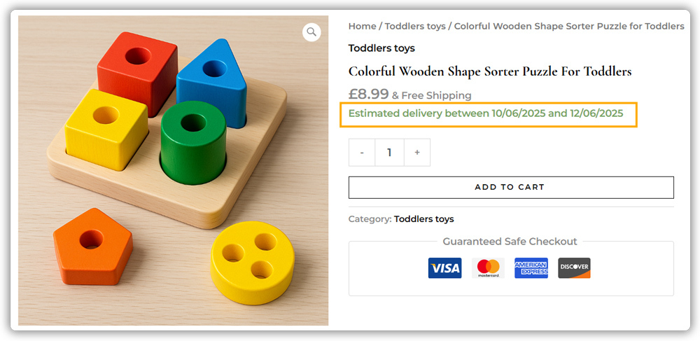product page estimated delivery date
