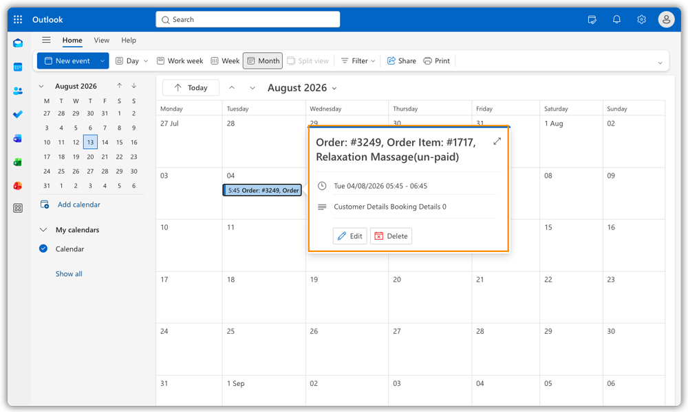 outlook booking event title