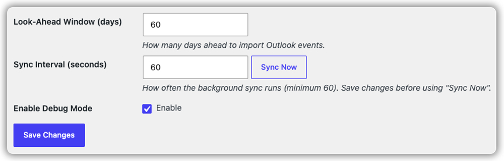 sync interval debug settings