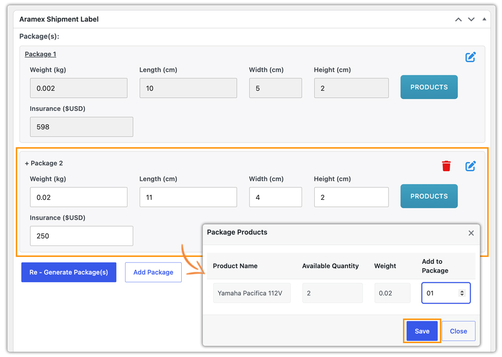 add product details to package