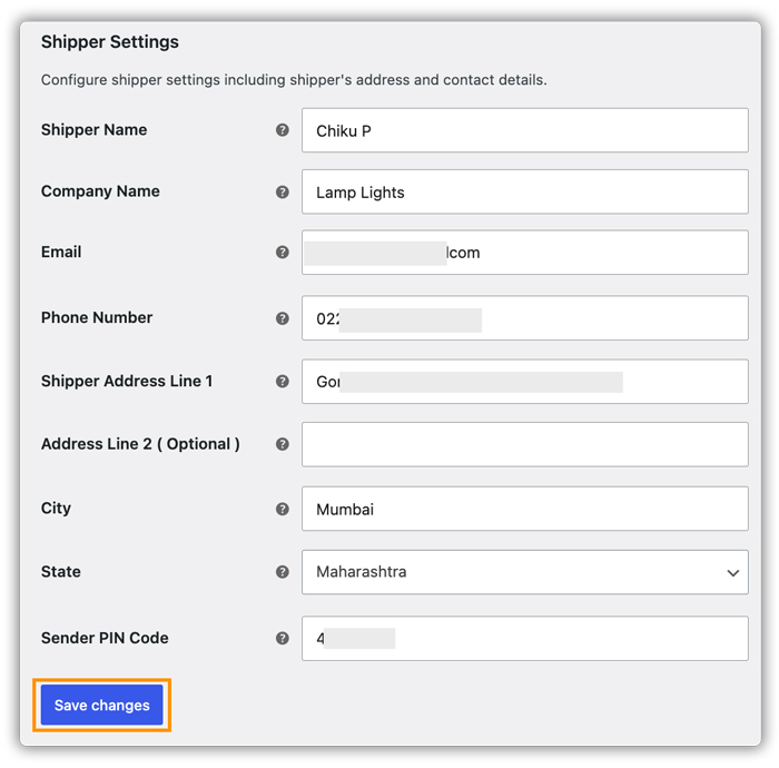 shipper details
