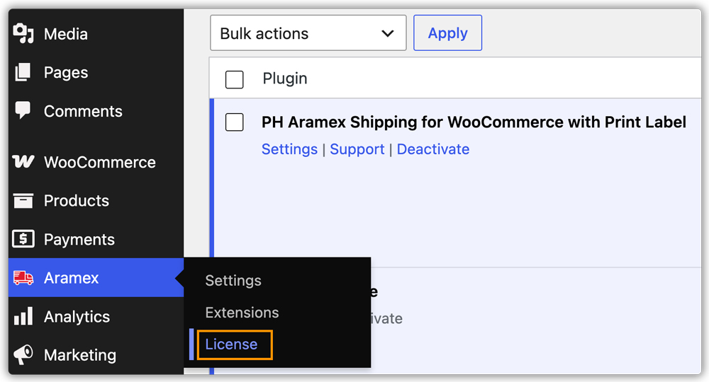 aramex plugin license