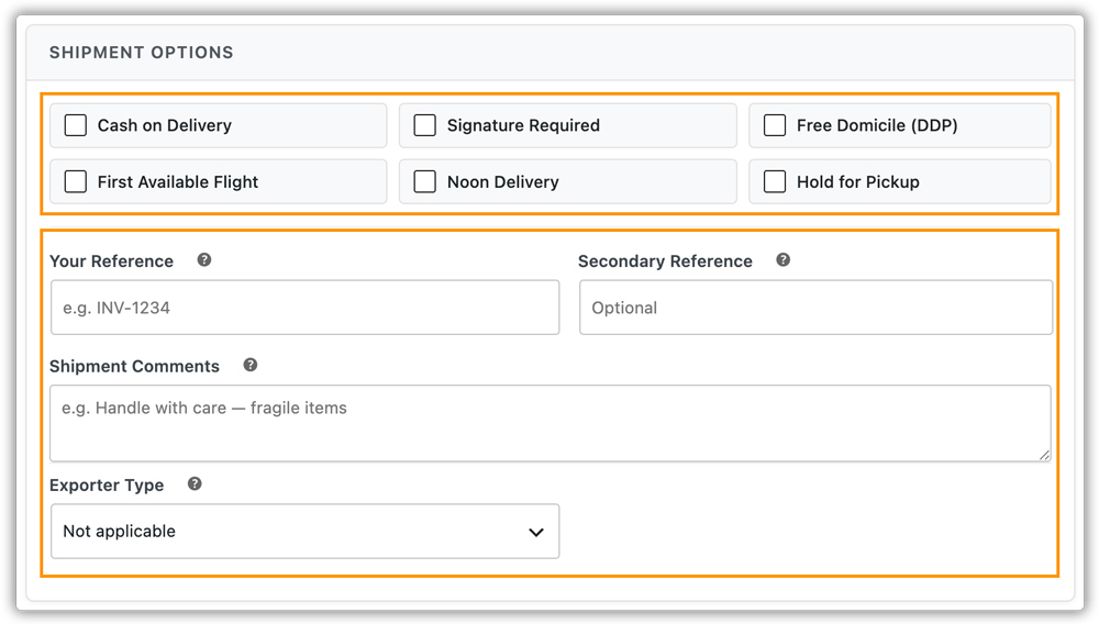 special services on order page