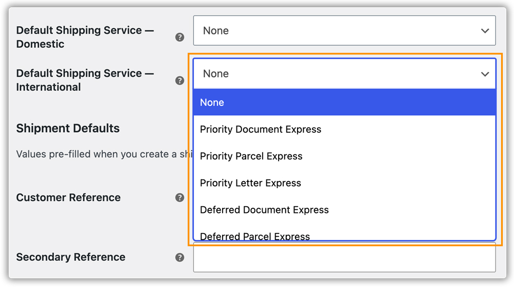 default international services