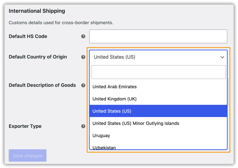 default country of origin