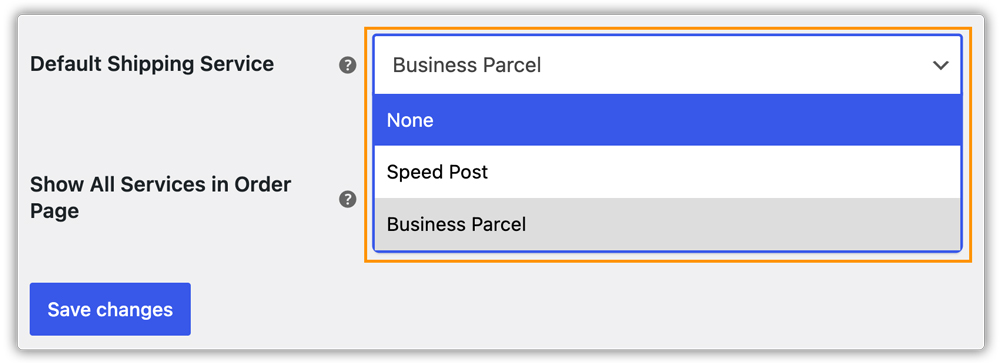 default shipping services
