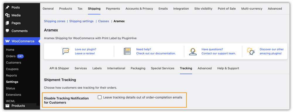 disable tracking notification