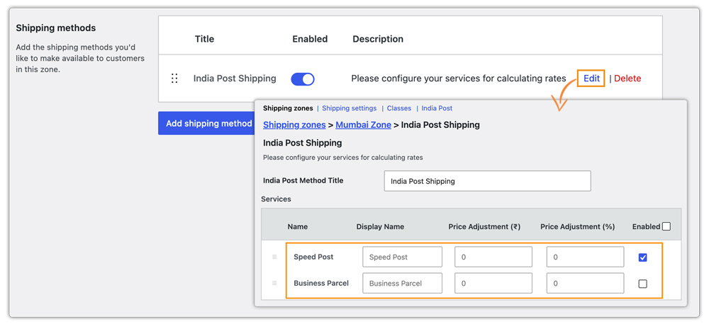 edit shipping method