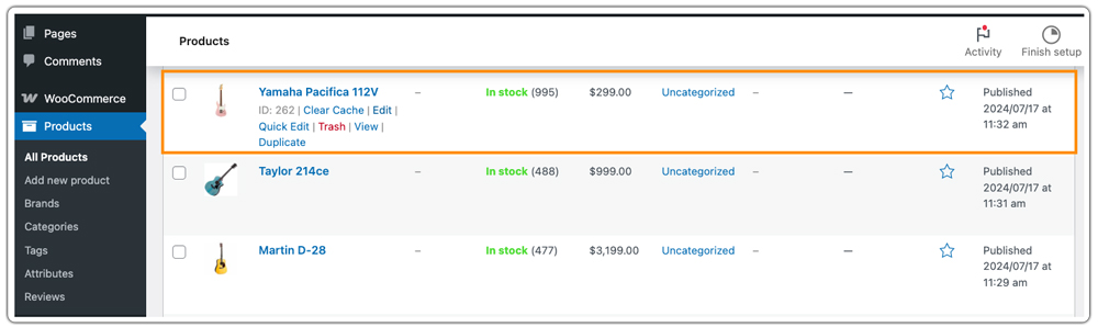 woocommerce products
