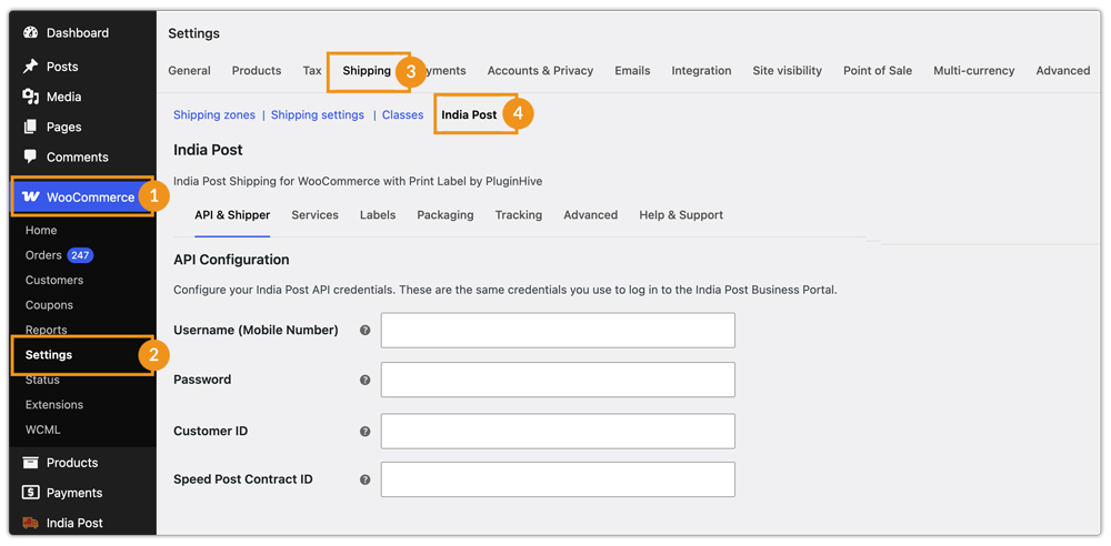 woo indiapost settings