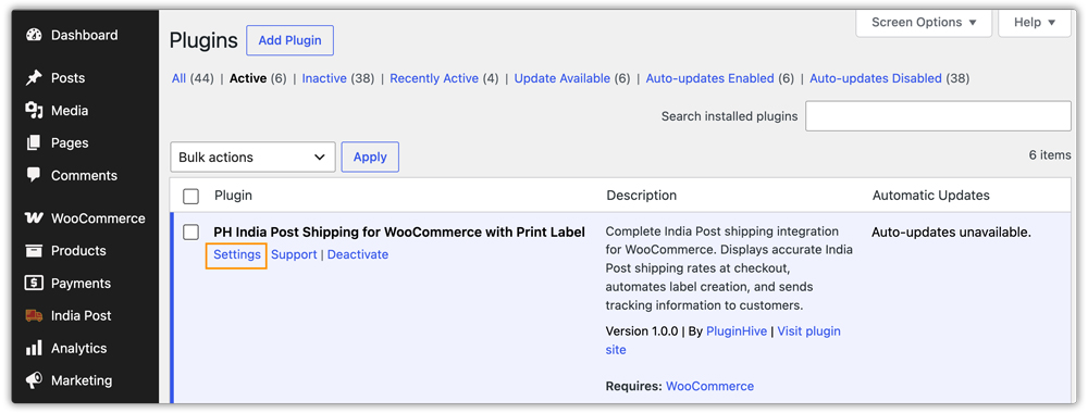 india post plugin settings