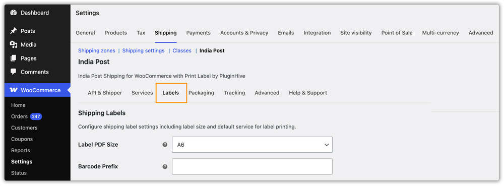 label settings