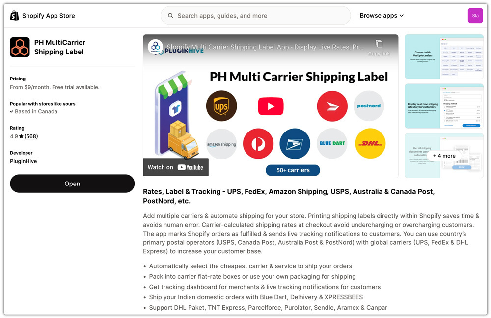 pluginhive multicarrier app landing page