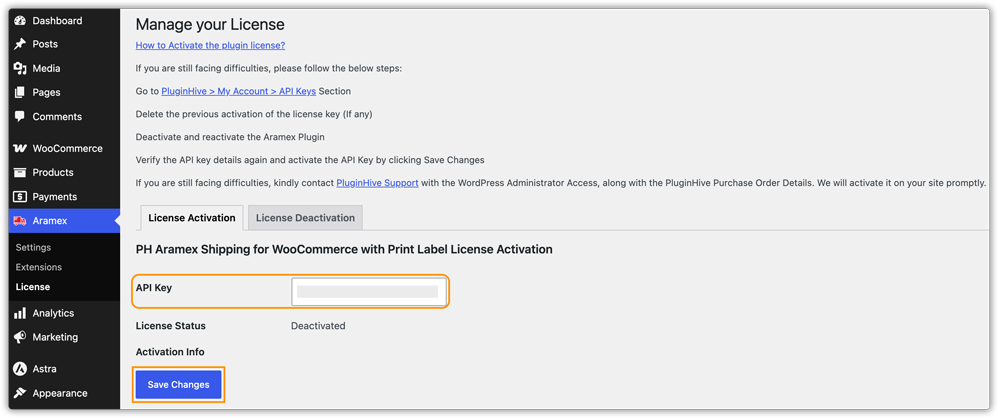 woocommerce aramex shipping plugin api key