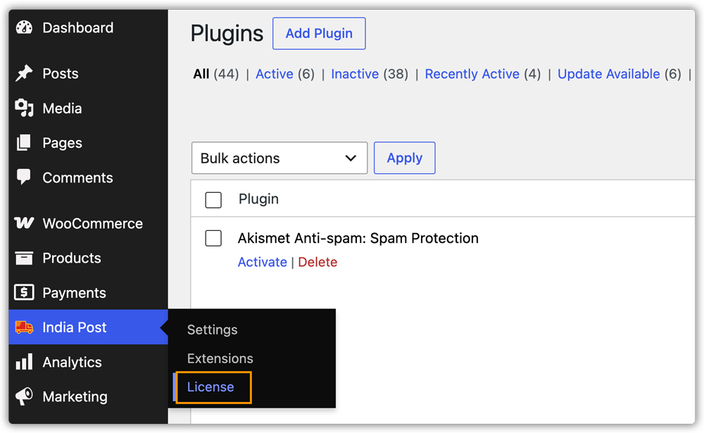 india post plugin license