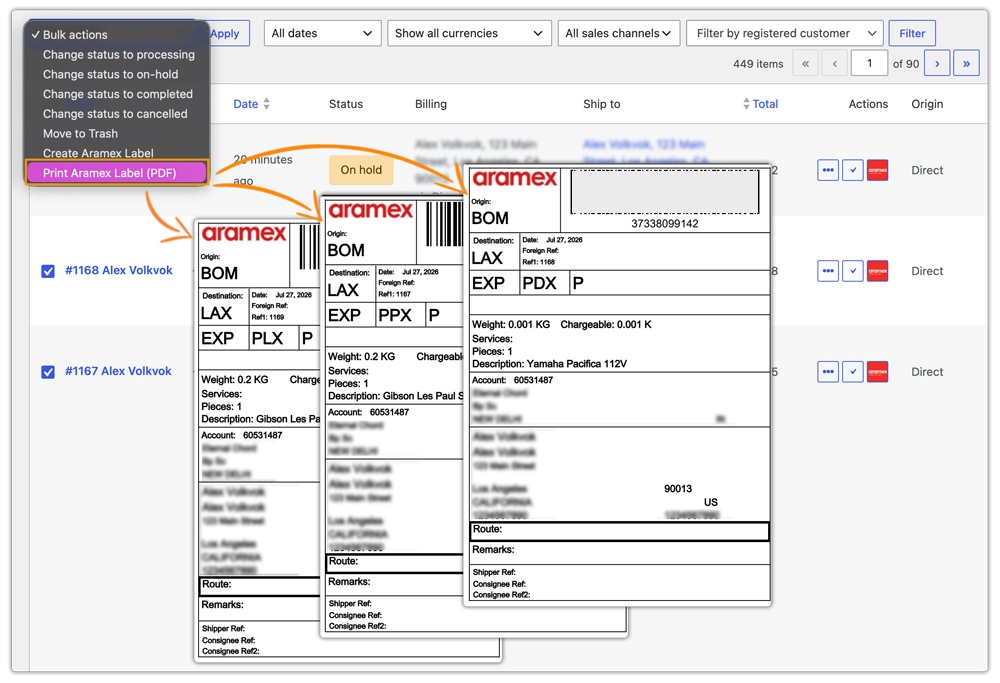 print aramex labels in bulk