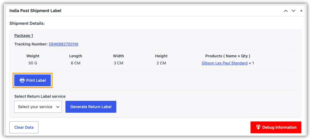 print india post shipping label for woocommerce