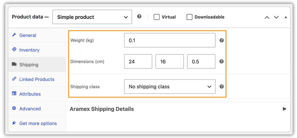 product weight and dimensions
