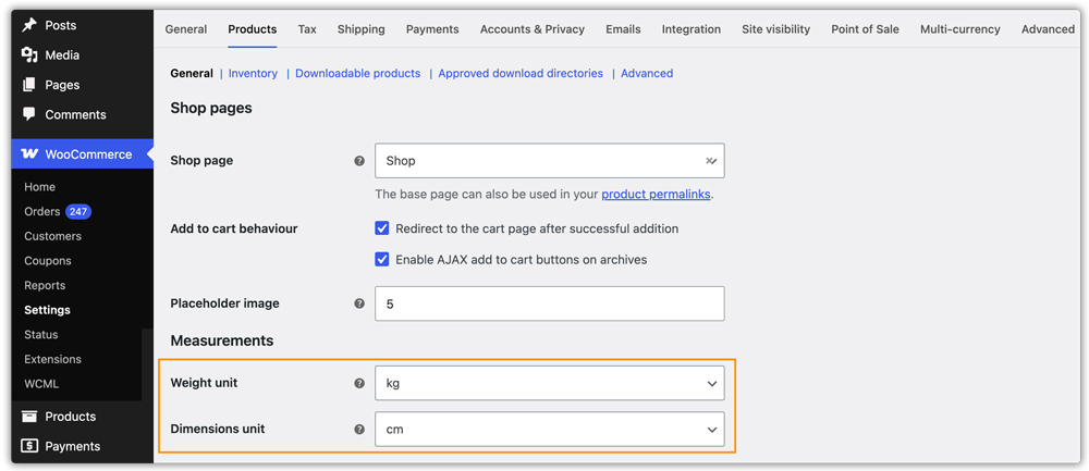product measurement units