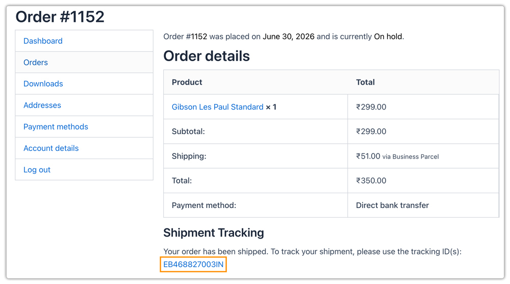 tracking on my account page