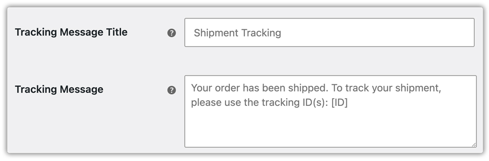 customize tracking message