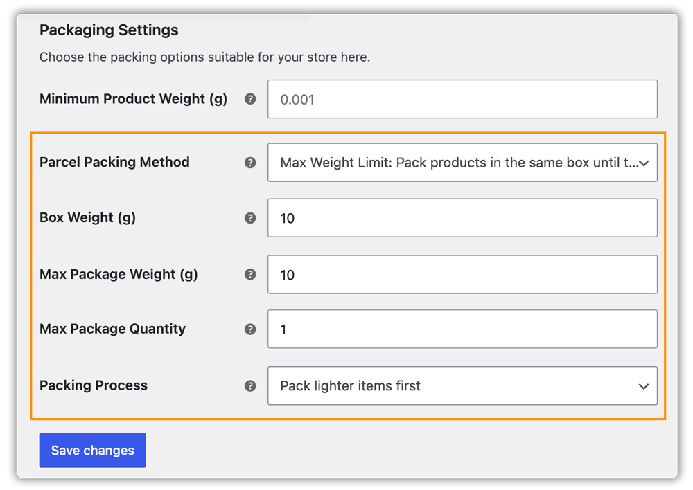 weight based packaging