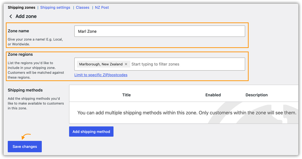woocommerce shipping zone 