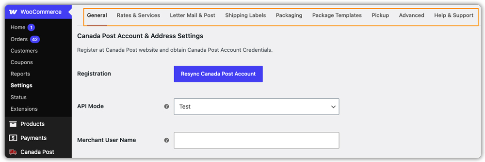 settings tabs navigation