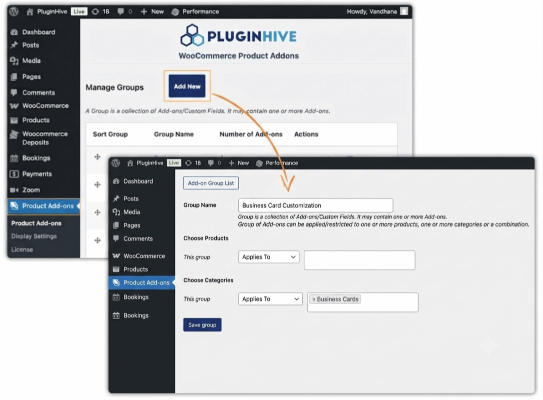 manage add-on groups setup