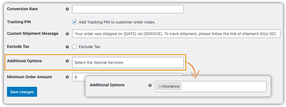 royal mail insurance options settings
