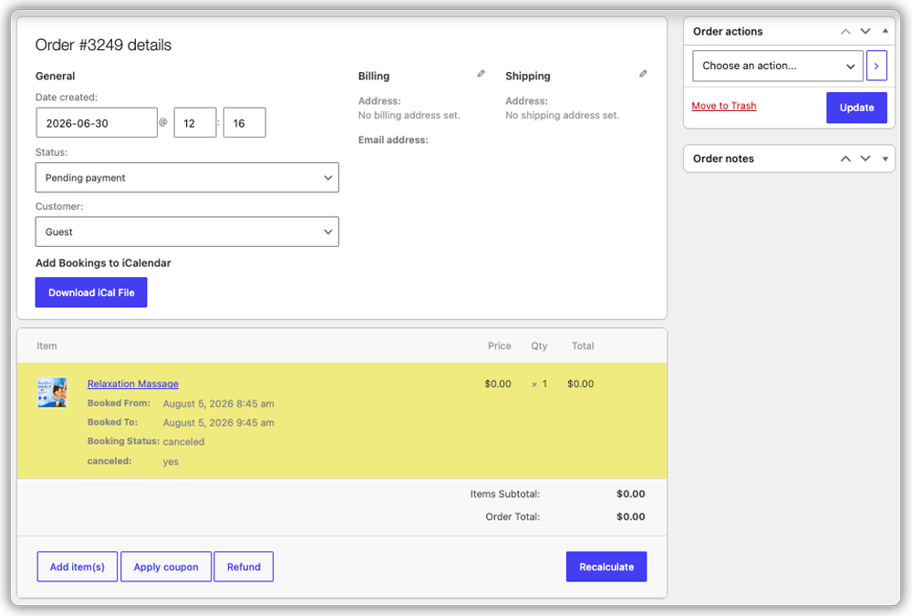 cancelled booking order status