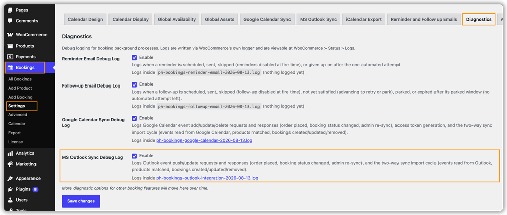 ms outlook sync log