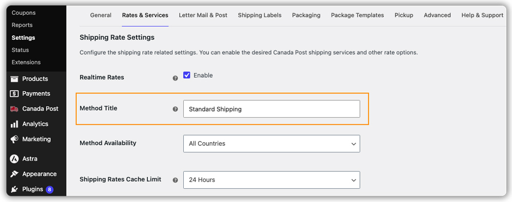 method title standard shipping