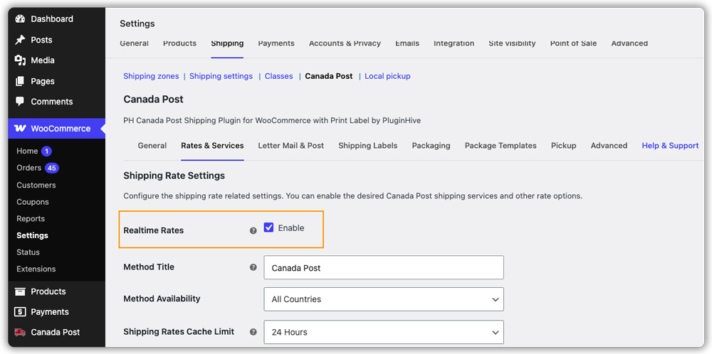 enable realtime rates setting