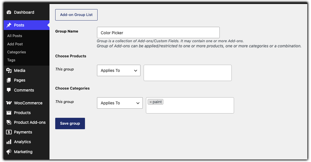 manage addon groups