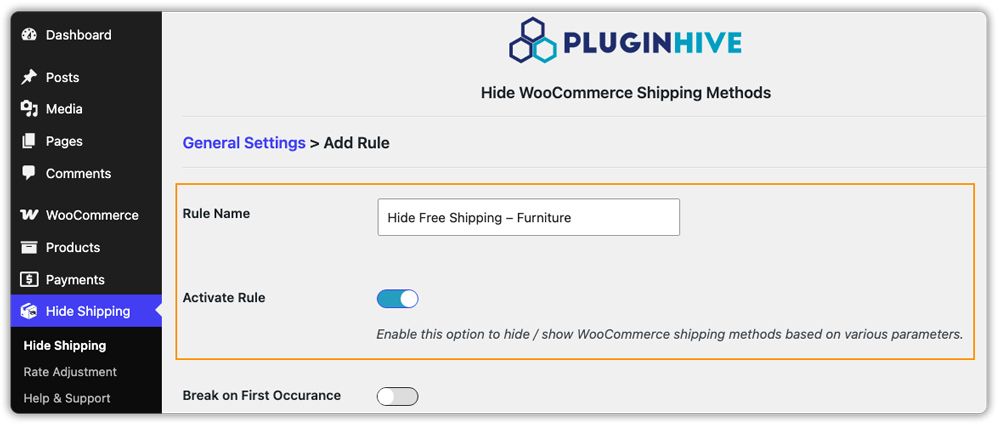 naming activating shipping rule