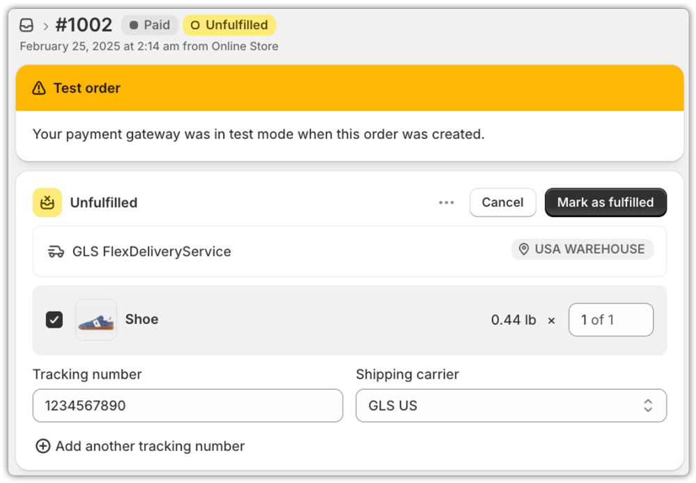 gls tracking number in shopify