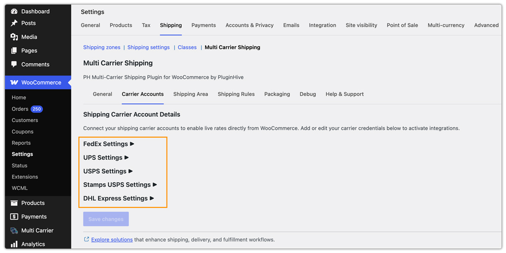 multi-carrier shipping in woocommerce 
