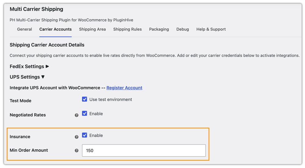 woocommerce shipping insurance with multiple carriers 