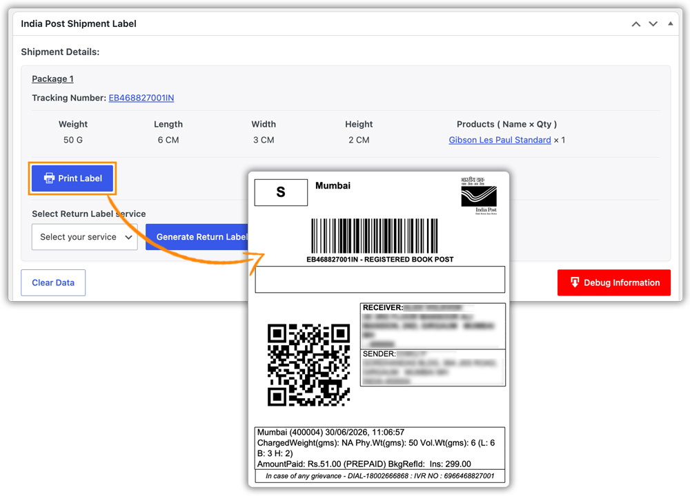 woocommerce india post shipping label 