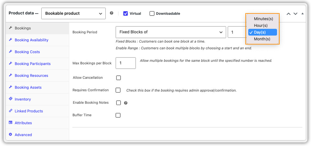 fixed blocks booking period